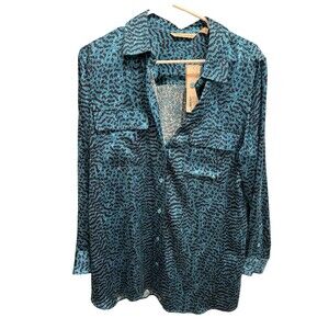 Soft Surroundings Vivi Animal Print 100% Silk Button Blouse Shirt Size M NWT